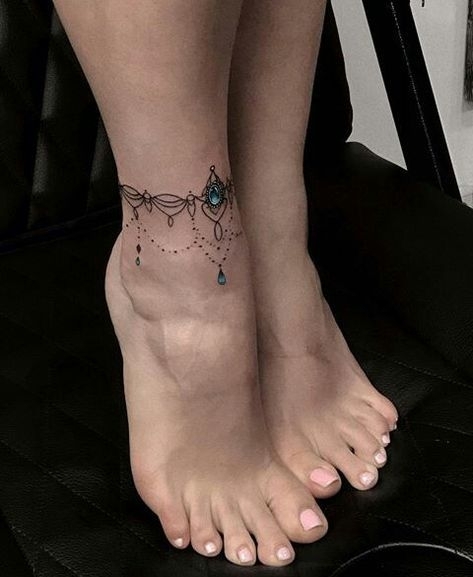 Wave Tattoo On Girl Ankle
