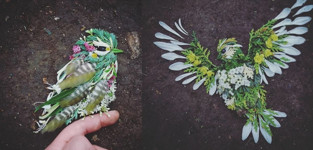 Artist uses leaves and flowers to create mesmerizing bird portraits